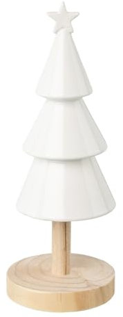 Deko-Tannenbaum - Weiß - Braun - Keramik - Holzfuß - H 25 cm