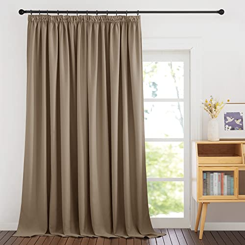 PONY DANCE Raumtrenner Vorhang für Schiene Blickdichte Gardine für Große Fenster 1er Set H 220 x B 300 cm Verdunklungsvorhänge Wohnzimmer Thermogardinen mit Kräuselband, Cappuccino