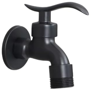 Kupfer Wasserhahn Garten Vollautomatischer Waschmaschinen-Wasserhahn Badezimmer-Moppbecken Messing Einzelner Kaltwasserhahn Schwarzer Haushalt 3/4 Zoll Waschmaschinen-Wasserhahn