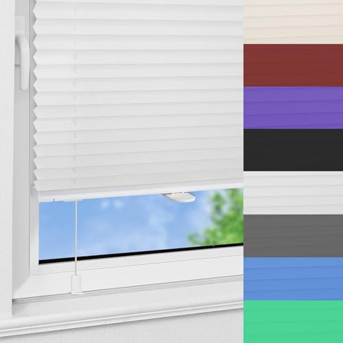 Plissee ohne Bohren Klemmfix 75 x 210 cm Sonnen-, Sicht- & Schallschutz Plissee Rollo Ohne Bohren inkl. Befestigungsmaterial für Fenster & Balkontür, Weiß