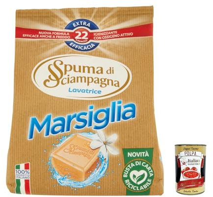 6x Spuma Di Sciampagna Waschmaschinen-Waschmittelpulver, Marsiglia, 22 Waschladungen - 990g + Italian Gourmet polpa 400g