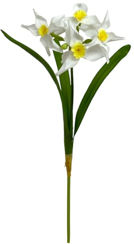 Floratexx Kunstblume Narzisse mit Blätter, 40cm. Künstliche Blume Osterglocke Osterdeko Frühlinsgdeko Weiß Weiss