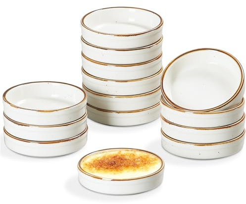 ONEMORE Ramekin Set of 14, Creme Brulee Ramekins Oven Safe 4 oz Ceramic Shallow Souffle Dishes for Baking Exquisite Desserts, Small Dipping Sauce Ramekins Round Mini Tart & Quiche Pans - Creamy White
