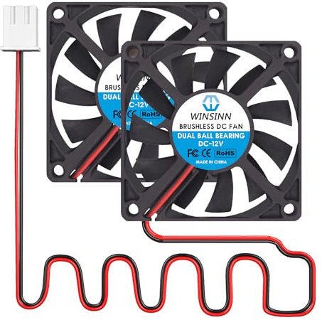 WINSINN DC 70mm Fan 12V 7010 Dual Ball Bearing Brushless Cooling 70x10mm 2PIN (Pack of 2Pcs)