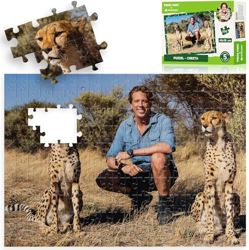 Freek Vonk x Bresser Kinder-Puzzle - 200 Teile, Bild von Freek Vonk und Geparden, Stabiler Karton, 49x36 cm
