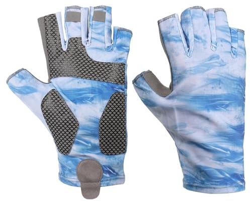 PATIKIL Fishing Gloves, 1 Pair Breathable Fingerless Sun Protection Gloves for Men Women Kayaking Rowing Cycling Hiking, Light Blue (M Size)