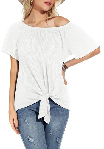 Neineiwu Blusa elegante para mujer con cuello en V, Blanco, M