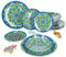 MamboCat Bayram Lot de 18 Assiettes en Faïence Bleu Turquoise - Motif Mandala Oriental pour 6 Personnes - 6 Plates, 6 Creuses (400 ml), 6 à Dessert - Bleu et Vert