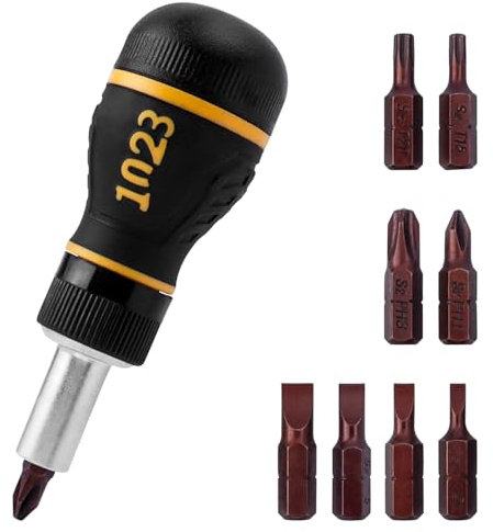 Mesee Precision Ratchet Screwdriver Set, 9-in-1 Multi-bit Stubby Screwdriver Tool Ratcheting Screwdriver Nut Drivers with Magnetic Flat Head/Torx/Phillips Bits