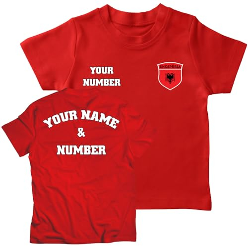 lepni.me Personalisiertes Kinder-Fußballtrikot Albanien T-Shirt | Name und Nummer | Albanische Flagge, Abzeichen | Fußball-Europameisterschaft 2024 (9-11 Jahre Rot Mehrfarben)