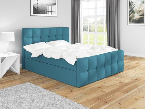 A&J MöbelLand Boxspringbett 160x200 mit Bettkasten und Lattenrost – HAKI, Bett mit Matratze und Stauraum in Azur 13