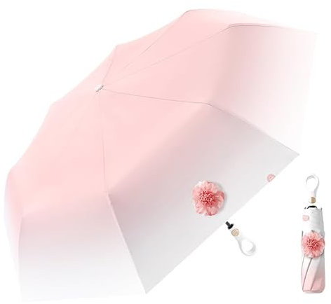 Kleiner Sonnenschutz für Faltender Regenschirm 8*2 Rippen Reise Automatisch auf und zu mit Drucktaste kreativer Ringgriff Freien UV Schutz,Koffer Kompakt Taschenschirm Damen und Kinder