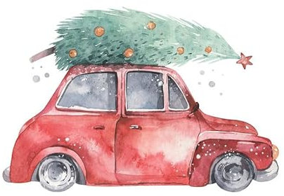 20 Servietten Weihnachten Tanne auf rotem Auto als Tischdeko. Papierservietten mit Motiv. Auch für Decoupage und Serviettentechnik 33x33cm