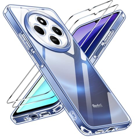 ivoler Nie Vergilbung Klar Hülle für Xiaomi Redmi 17C 4G / 14C / Poco C75, 1 Handyhülle mit 2 Stück Panzer Schutz Glas, [Militärischer Schutz] Stoßfest Transparent Schutzhülle Dünn Durchsichtige Case