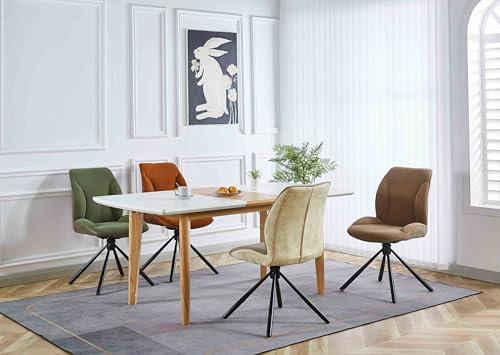 Möbelmeister M&M Drehstuhl Esszimmer - Esszimmerstühle Drehbar im 2er Set mit Stoffbezug und Metallgestell Hell-Beige