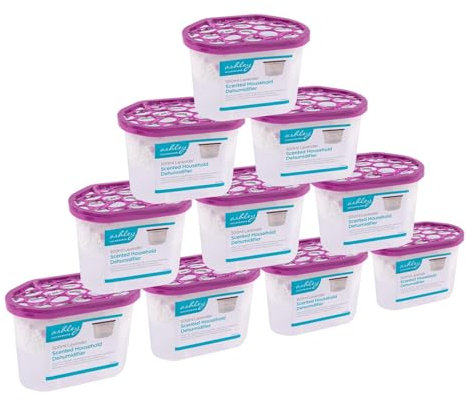 Ashley Dehumidifier 500ml Pack of 10 - Lavender - Interior Condensation Moisture Remover Mildew Absorber for Damp, Mould, Kitchen, Caravan, Car, Home, Bedroom, Wardrobe, Garage, Bathroom, Basement
