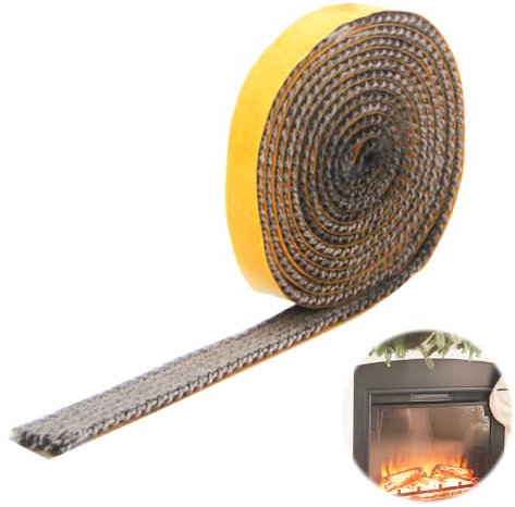 Selbstklebendes Dichtungsband für Kamin und Ofen,Kamin Dichtband, Hitzebeständiges Glasfaserband, Grau, 15mm x 2mm, Länge 2m, Temperaturbeständig bis 550°C, für Holzöfen, Kessel und Industrieöfen