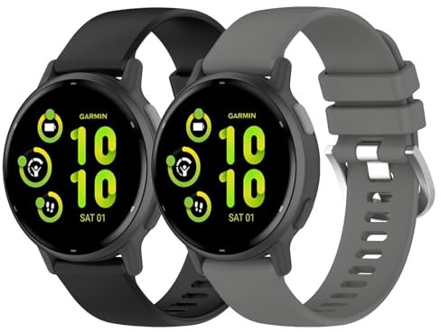 Garmcool 20mm Cinturino Compatibile per Garmin Vivoactive 6/5/3 Bracciale Nero Grigio Silicone, Sportivo Sostitutivo Cinturini Compatibile per Garmin VivoMove Trend/Sport/Style