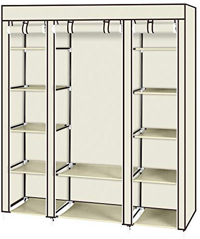 Alightup Armoire de Rangement en Tissu, Penderie avec Housse, Placard, Garde-Robe, 150 x 45 x 175cm, 5 Couches et 12 Compartiments, pour Chambre, Vestiaire, Beige