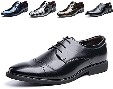 Hitmars Derby Shoes for Men Business Oxford Shoes Brogue Patent Leather Mens Dress Shoes Lace-Ups Formal Slip-On 2 Black UK 4