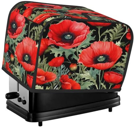 Mexpekil Red Poppy Flower Floral Leaf 2 Slice Toaster Cover Waterproof Appliance Covers with Hanging Loop Dustproof Bread Toaster Protector for Kitchen