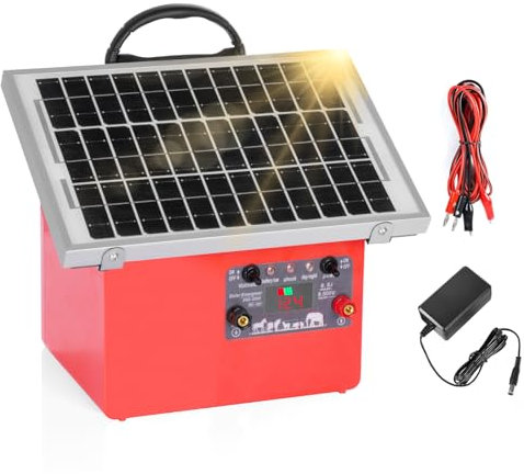 32KM - 12V Solar Pastor Electrico, Recinto eléctrico con panel solar de 5 W, 0,5J 9,5 KV, pastor eléctrico con batería de plomo 7 Ah, para vacas, ganado, cría de aves de corral, pastor