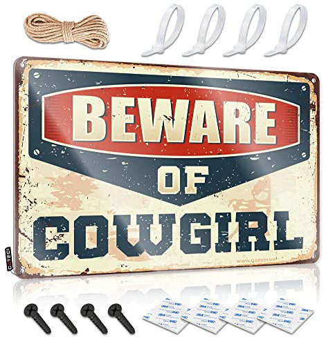 Cartello per piscina e decorazione per esterni, attenzione alla cowgirl, accessorio per uomini, bar, in metallo, 20 x 30 cm