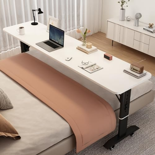 IEOWY Table de lit en Bois Massif avec roulettes et Hauteur réglable pour Ordinateur