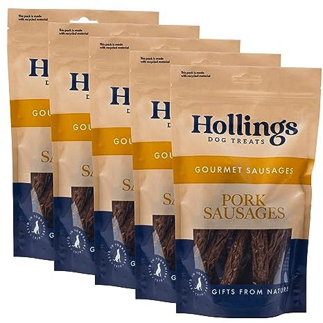 Hollings Pork Sausages Dog Treats, Delicious, Nutritious Air Dried Chews for Adult Dogs, 100% Gluten Free & Made with 100% Natural Ingredients 1kg (Pack of 5)