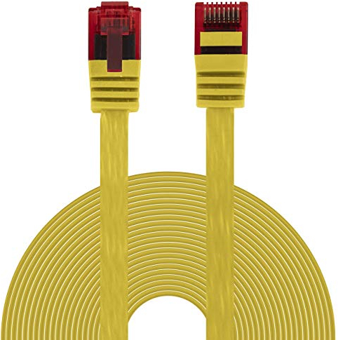 BIGtec Ethernet LAN Kabel 10m flexibles flaches Netzwerkkabel Patchkabel gelb flachband Cable Gigabit DSL ISDN Flachbandkabel Verlegekabel RJ45 Stecker