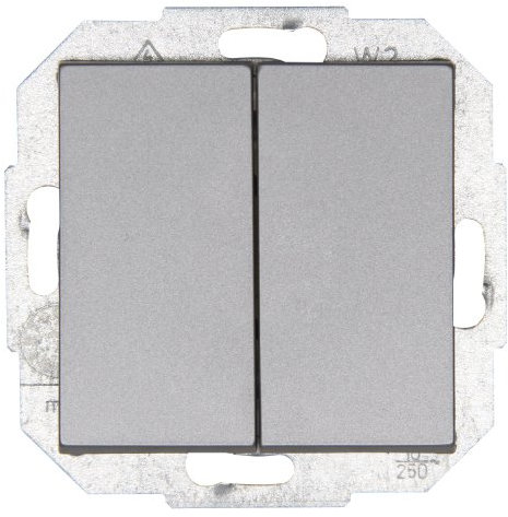 Kopp ATHENIS Serienschalter in Stahlfarben - Hochwertiger Doppel-Lichtschalter mit 10AX Schaltvermögen - IP20 Schalter-Unterputz mit Wippe & Steckklemmen - Stilvoller Doppelschalter 250V~