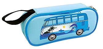 BRISA VW Collection Stifte-Schlamper-Feder-Schreibwaren-Mäppchen im VW T1 Bulli Bus Design Unisex (Surf/Blau)