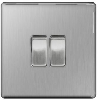 BG Nexus Brushed Steel Screwless Light Switch 2G FBS42