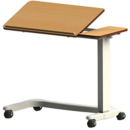 NRS EasyLift Over Bed / Chair Table Beech N85195 Height Adjustable - Curved Wheelchair Base and Tilting Split Top