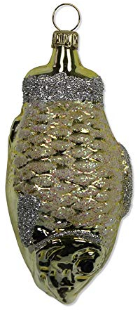 Lauschaer Glas Christbaumschmuck Fisch Gold Christbaumschmuck mundgeblasen,handdekoriert