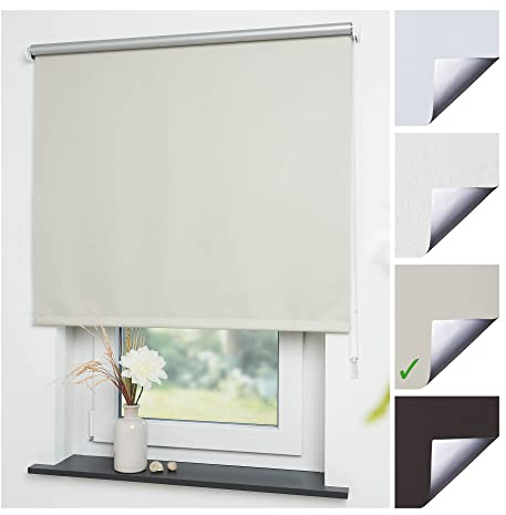Liedeco® Rollo, Fenster Rollo, Kettenzug-Rollo / 182 x 180 cm (Breite x Höhe), beige/Thermo-Beschichtung, Verdunkelnd, Blickdicht/Breiten 60-200 cm/Variable Montage möglich