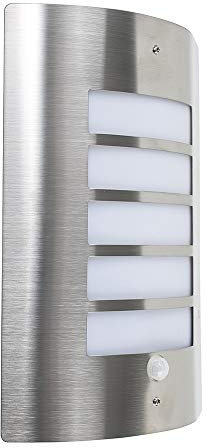 MiniSun | Modern Stainless Steel and Frosted Opal Lens Security Light with PIR Motion Sensor | Outdoor Wall Lights, Home Décor & Improvement Essential | Includes Bulb [3000K Warm White] | Mains Wired