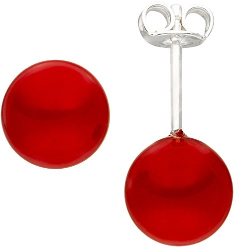 Jobo Damen-Ohrstecker aus 925 Sterling Silber mit roten Muschelkern-Perlen