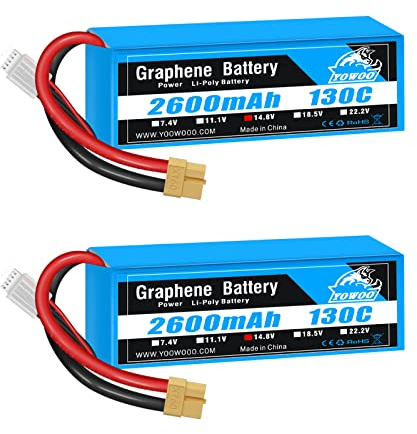 Yowoo 2PCS 4S Lipo Batterie 14.8V 2600mAh 130C Graphène Batterie avec Deans T Plug pour RC Evader BX Voiture Camion Truggy RC Avion Hélicoptère Quadcopter UAV Drone FPV Racing Véhicule Bateau