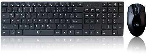 Rii RK904 Kabellose Tastatur und Maus, USB, kompatibel mit Windows und Chrome OS - QWERTZ deutsches Tastaturlayout - Schwarz