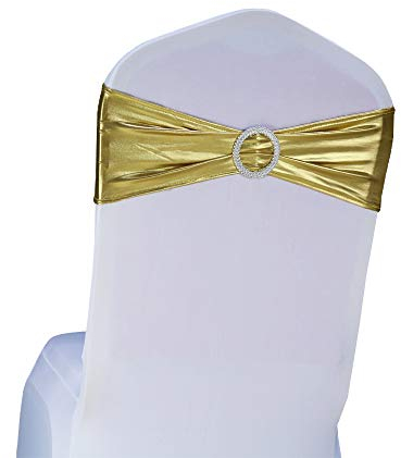 Lycra-Stuhlschärpen aus Stretch-Elastik mit Schnalle und Schleife, Polyester und Spandex, Bronzing Gold, 50PC