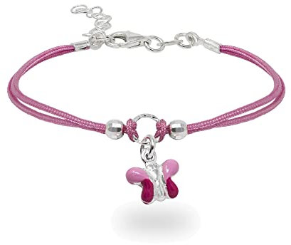 inSCINTILLE Braccialetti Bambina con Filo Cerato e Charm in Argento 925, Girotondo Bracciale Bambina e Bambino (Farfalla Rosa)