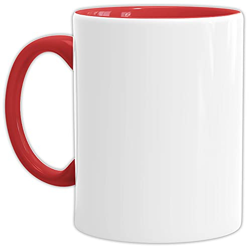 Tassendruck Bastel-Tassen ohne Druck zum Bemalen aus Hochwertiger Keramik Einzeln oder im Set/Mug/Cup/Becher/Pott - Innen & Henkel Rot 1 Stück