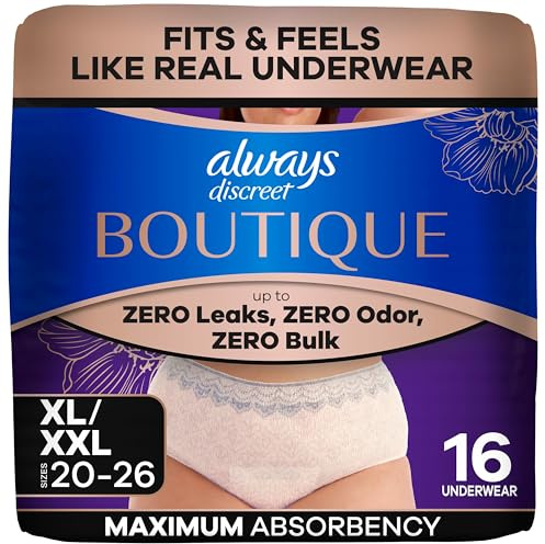 Always Discreet Boutique, Incontinence and Postpartum Underwear For Women, Maximum Protection, X-Large, 16 Count
