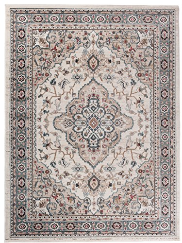 Carpeto Orientteppich Teppich Beige 160 x 220 cm Medaillon Klassisch Muster - Wohnzimmer Schlafzimmer Esszimmer