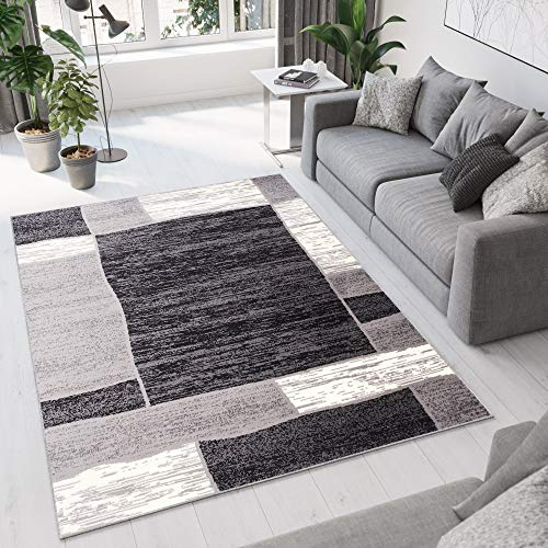TAPISO Dream Teppich Modern Wohnzimmer Grau Creme Schwarz Kurzflor Vierecke Meliert Design Schlafzimmer Küche Esszimmer ÖKOTEX 130 x 190 cm