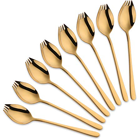 Do Buy Cuillère Fourchette Couteau 3 en 1 Camping Couverts, Plein Air Escalade Montagne Voyage 18/10 Inoxydable, Robuste, Léger – Lot de 8 (Or)
