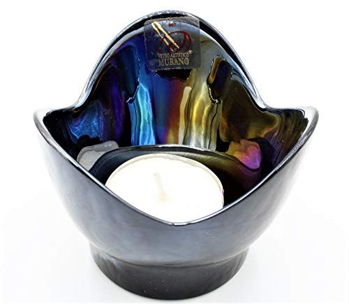 Le Gemme di Venezia Murano Collection Petalo Yalos Schale, Farbe Schwarz Muranoglas Made in Italy