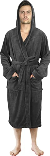 NY Threads Robe de chambre à capuche pour hommes, vêtements de nuit doux et confortables, Gris Foncé, Moyen