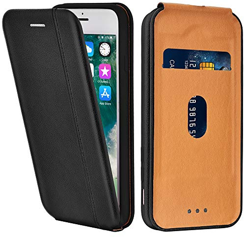 LEAUM Handyhülle Leder für iPhone SE 2022 Hülle, iPhone 7/8/SE 2020 Hülle, Premium Handytasche Flip Schutzhülle für iPhone SE 2022, iPhone SE 2020, iPhone 7 und iPhone 8 Tasche, Schwarz